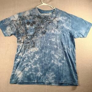 Archaic Affliction Men 4XL Blue Tie Dye Skull Graphic Gothic T Shirt EUC VTG Y2K